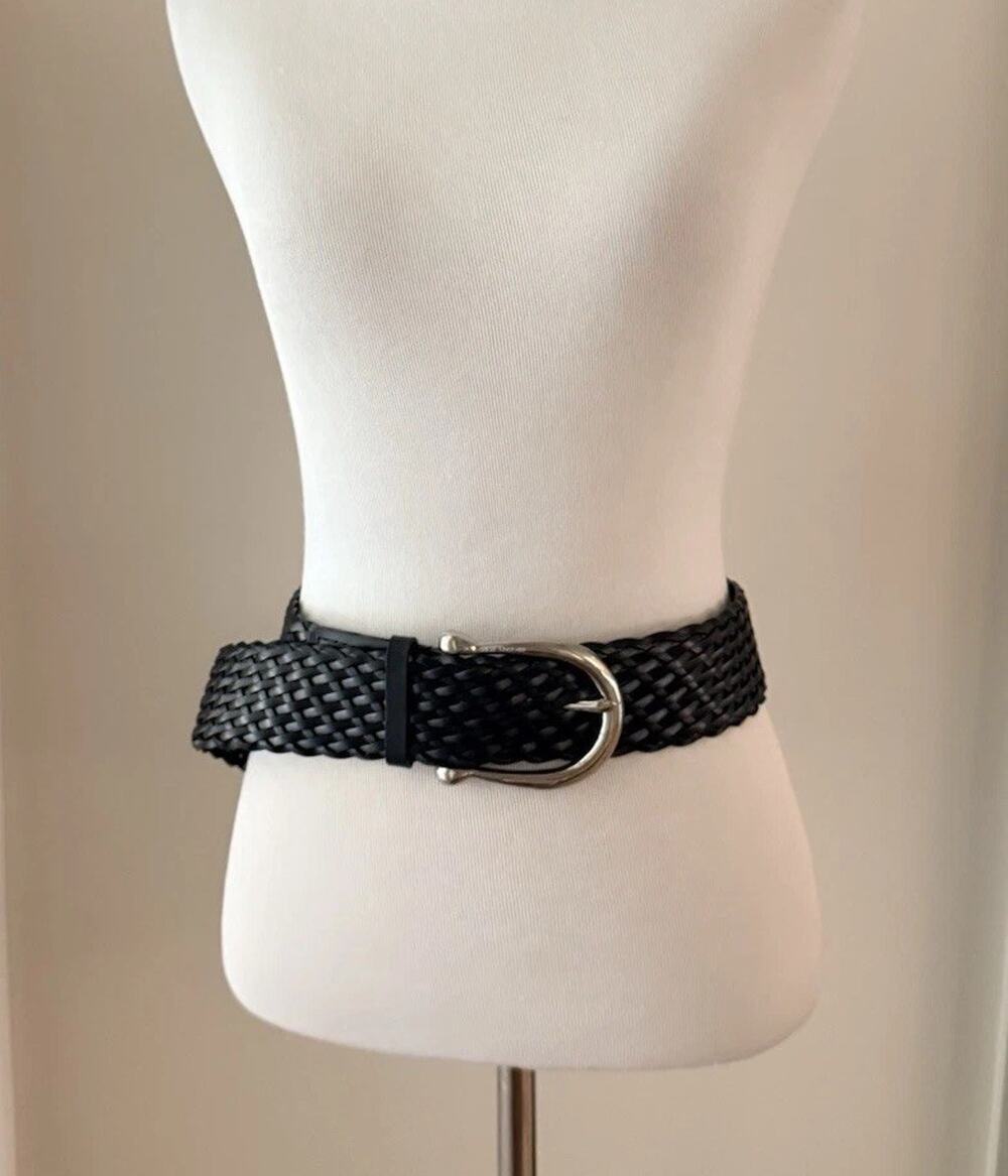 Michael Michael Kors Womens XL Braided Leather Belt Silver Buckle Adjustable 48”